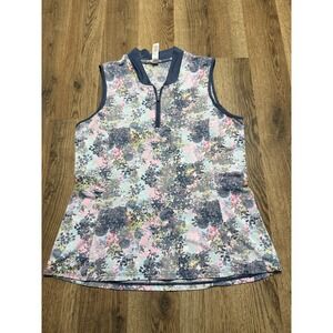 Tee Time Shirt, Women's Size Small, Pink Blue Gray Green Floral 1/4 Zipper
